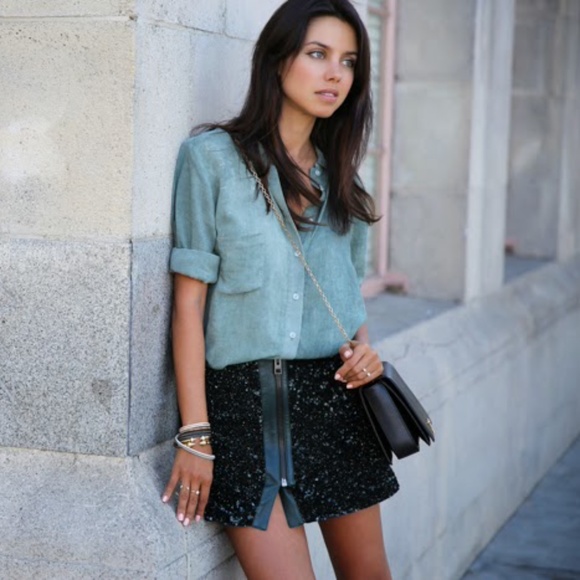 AllSaints Elise sequin split mini skirt 2 XS new - Picture 3 of 16